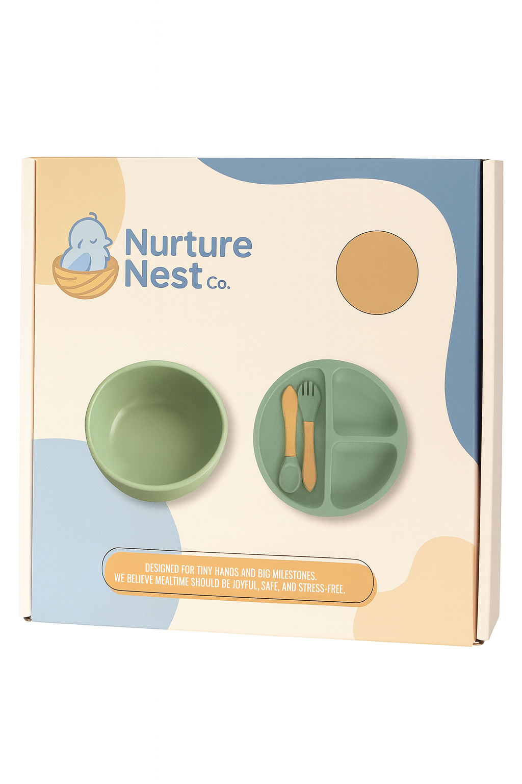 NurtureNest Co. Silicone Toddler Feeding Set- Silicon Plate, Bowl, Fork & Spoon (BPA-Free)