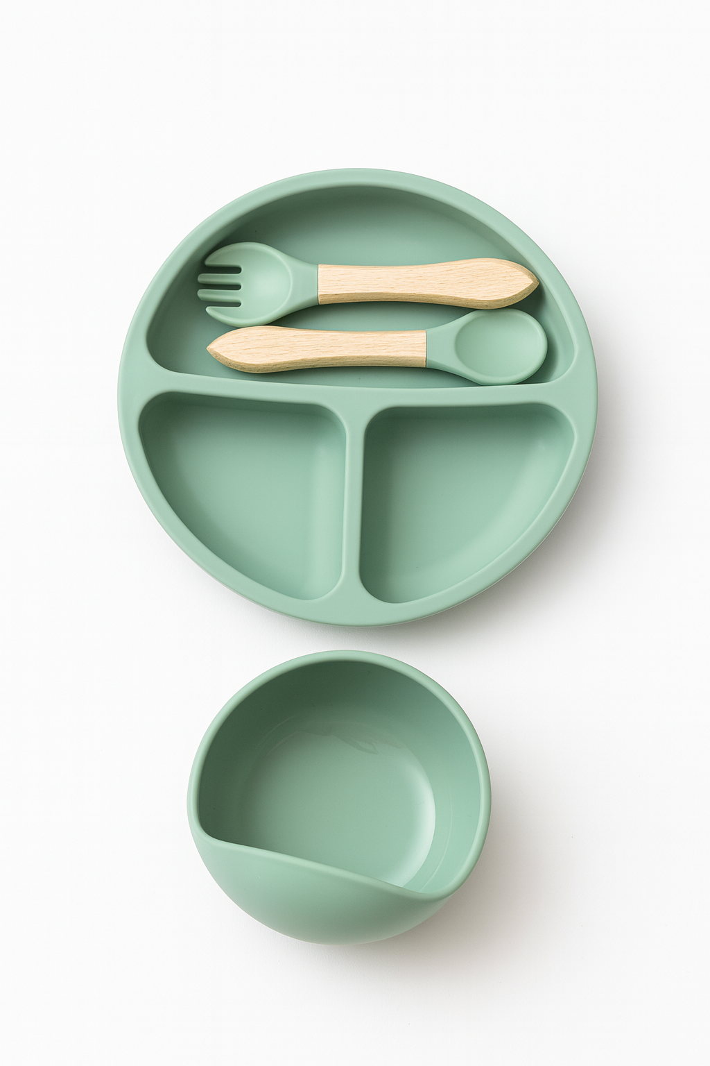 NurtureNest Co. Silicone Toddler Feeding Set- Silicon Plate, Bowl, Fork & Spoon (BPA-Free)